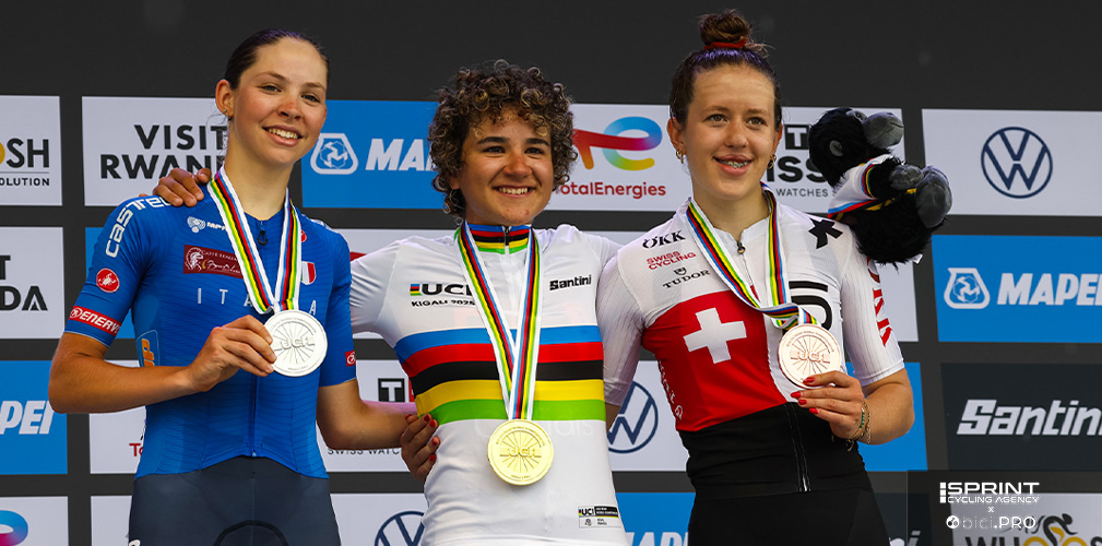 Campionati del mondo, Kigali 2025, prova su strada donne junior, podio con Paula Ostiz, Chantal Pegolo e Anja Grossmann
