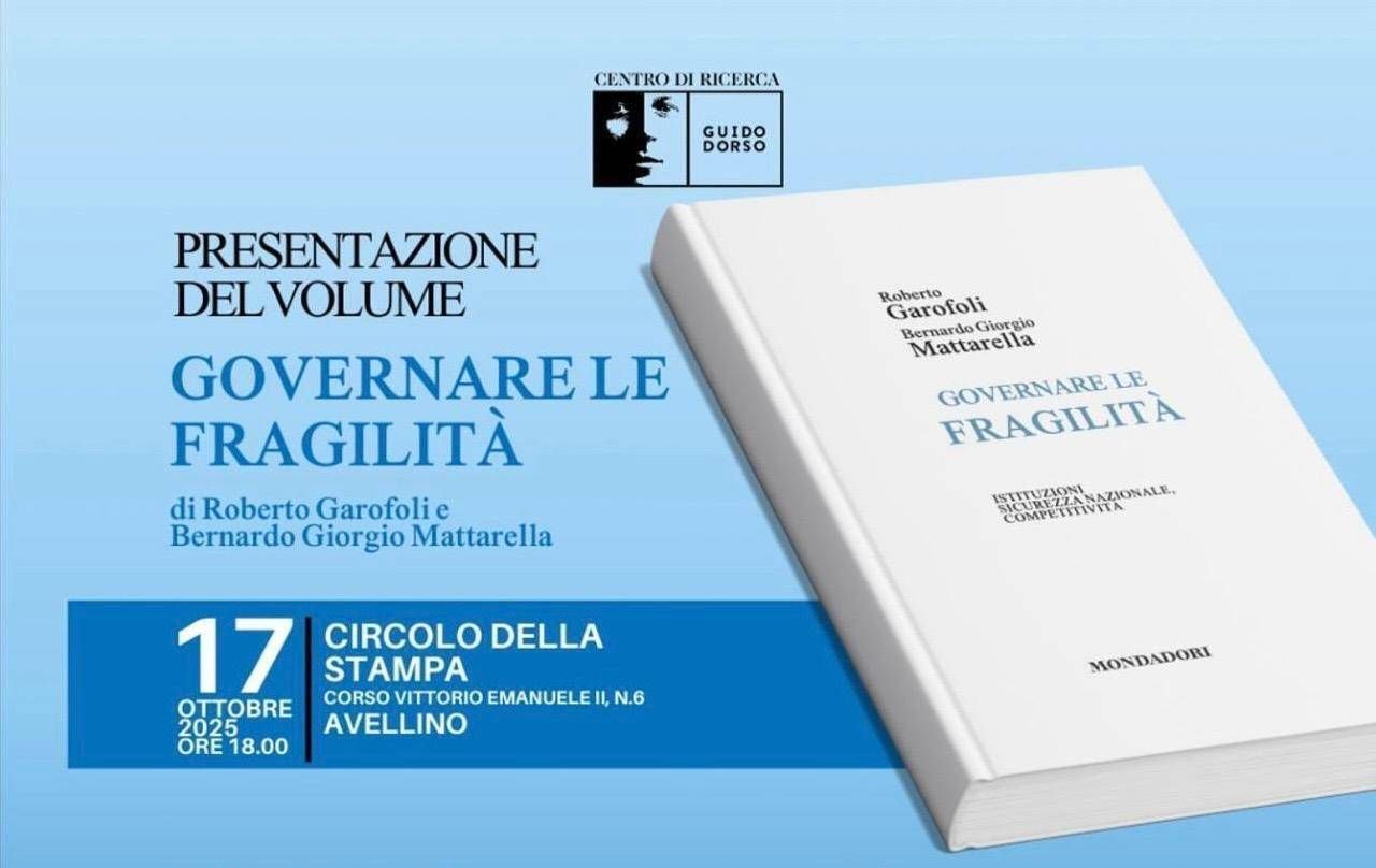 "Governare la fragilità", il 17 ottobre ad Avellino la presentazione del libro di Roberto Garofoli e di Bernardo Giorgio Mattarella