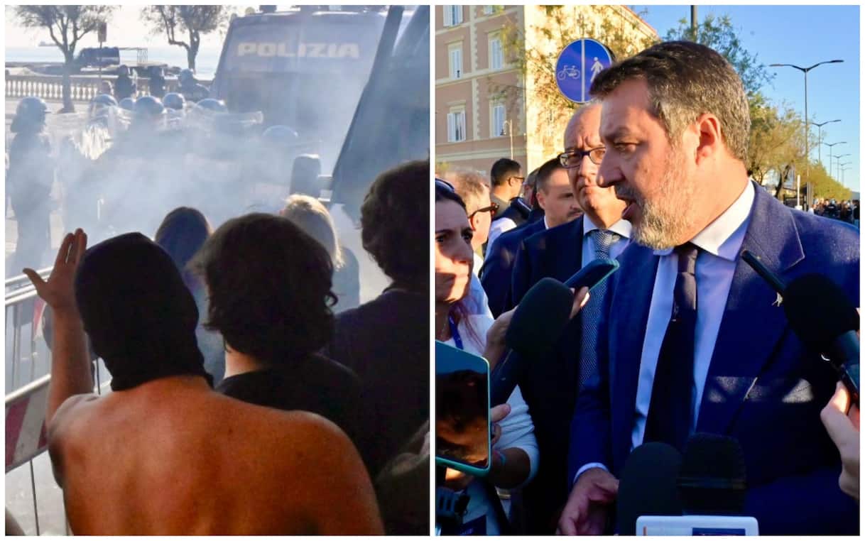 Livorno, manifestanti contestano Salvini. Il ministro: 'Calci e sputi, brutta pagina'