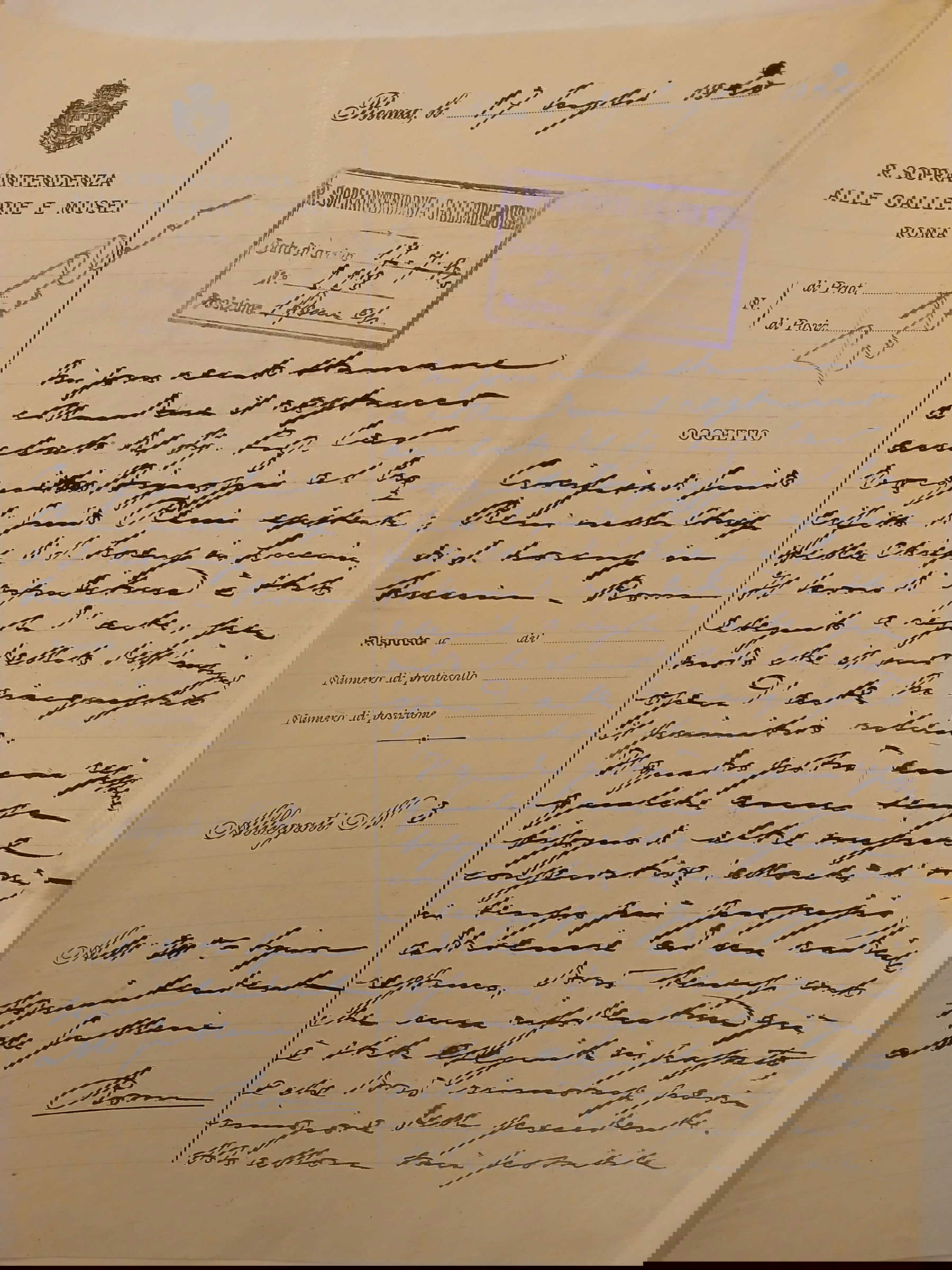 Relazione di Achille Bertini Calosso sul collaudo del restauro di Tarquinio Bignozzi (17 luglio 1920)