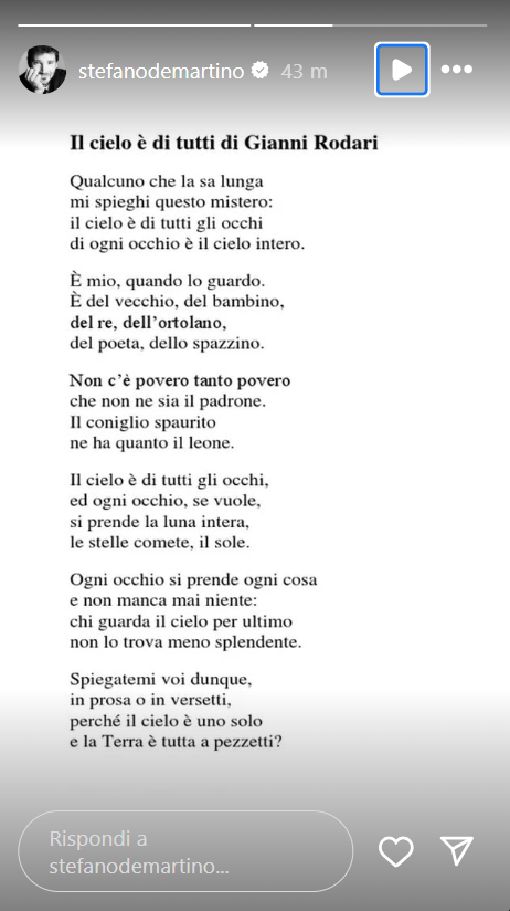 La storia di Stefano De Martino, foto da Instagram