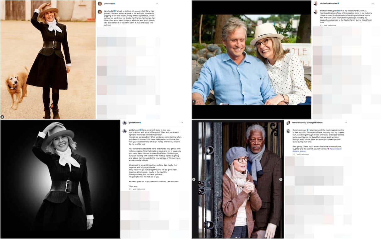 Diane Keaton, sui social l’addio all’attrice: da Jane Fonda a Michael Douglas. FOTO