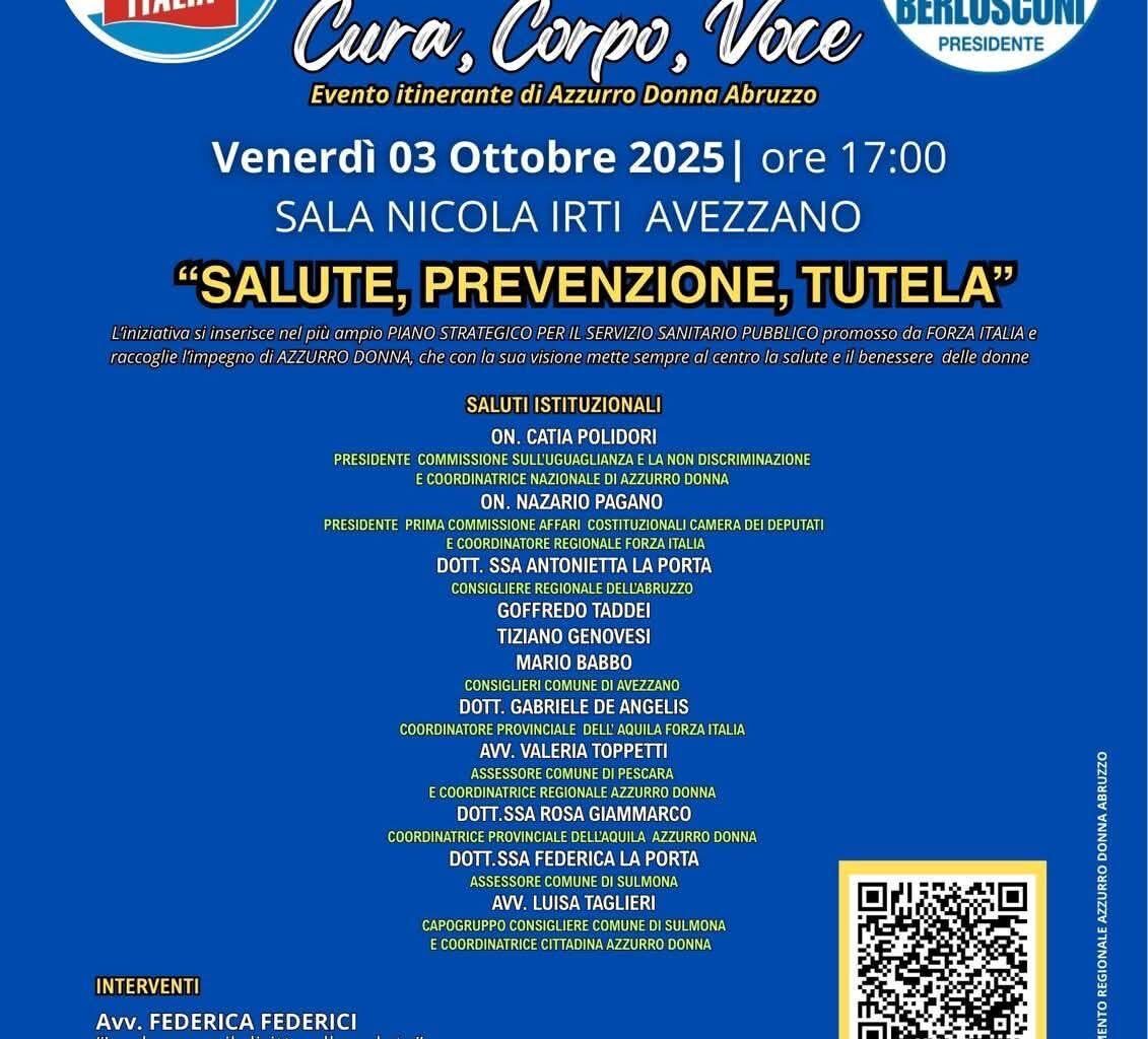 Avezzano ospita l’evento “Salute Donna – Cura, Corpo, Voce”