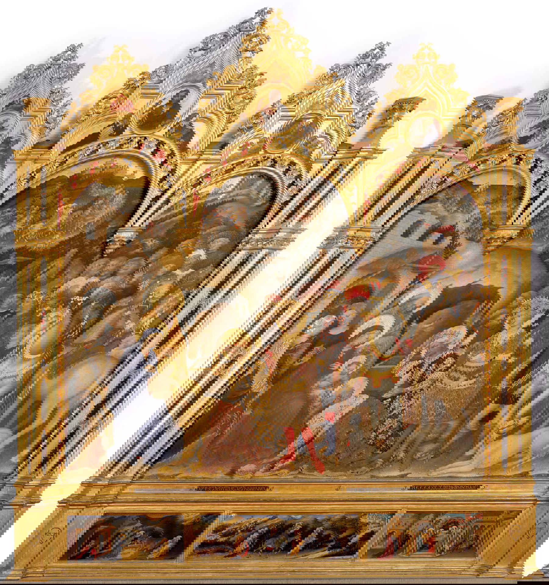Gentile da Fabriano, Adorazione dei Magi (1423; tempera su tavola, 300 x 282 cm; Firenze, Gallerie degli Uffizi, Galleria dei Dipinti e delle Statue, inv. 1890 n. 8364) Gentile da Fabriano, Adorazione dei Magi (1423; tempera su tavola, 300 x 282 cm; Firenze, Gallerie degli Uffizi, Galleria dei Dipinti e delle Statue, inv. 1890 n. 8364)