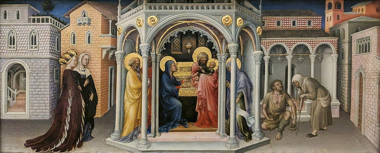 Gentile da Fabriano, Presentazione al Tempio (1423; tempera e oro su tavola; 26,7 × 62,5 cm; Parigi, Musée du Louvre, Département des Peintures, inv. 295/MR210) Gentile da Fabriano, Presentazione al Tempio (1423; tempera e oro su tavola; 26,7 × 62,5 cm; Parigi, Musée du Louvre, Département des Peintures, inv. 295/MR210)