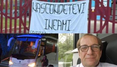 “Nascondetevi infami, sappiamo chi siete”. Agguato al pullman, striscione choc a Rieti: disposte perquisizioni