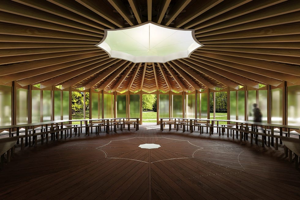 serpentine pavilion 2023 designed by lina ghotmeh — architecture design render, exterior view