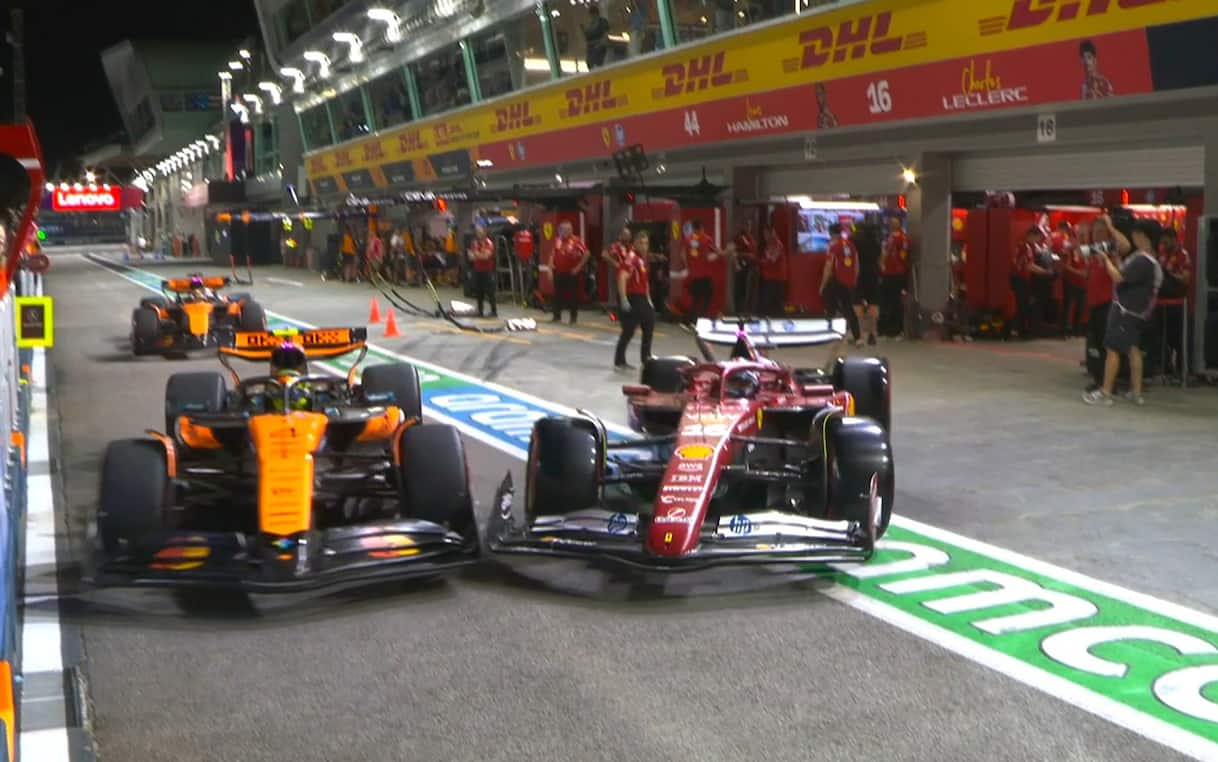Norris-Leclerc, incidente ai box nelle Libere a Singapore 2025: FOTO e VIDEO