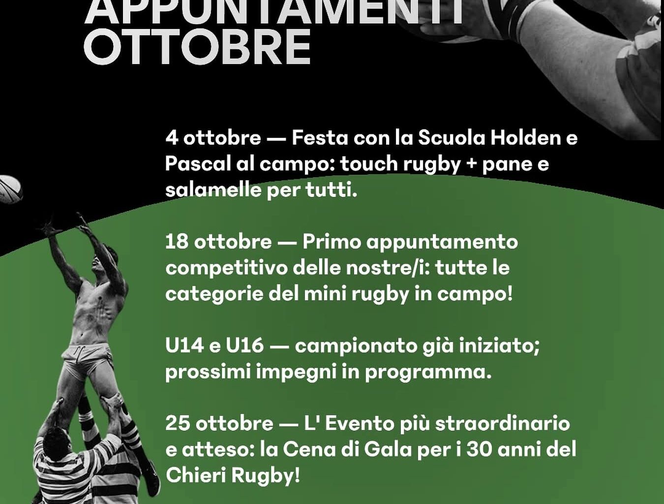Chieri Rugby: i prossimi appuntamenti di ottobre