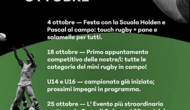 Chieri Rugby: i prossimi appuntamenti di ottobre