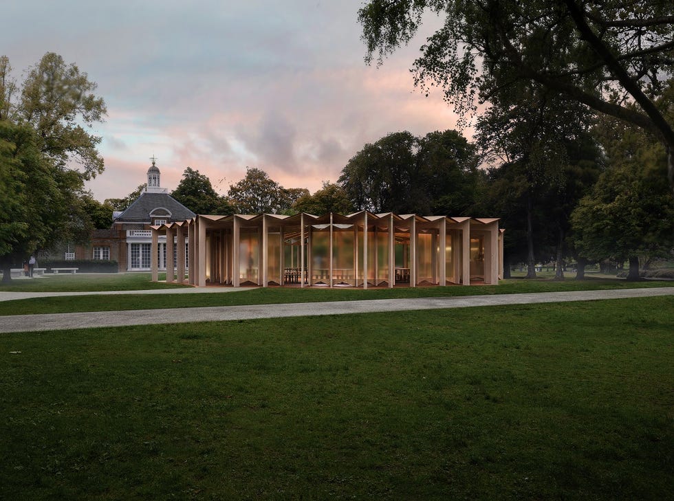 serpentine pavilion 2023 designed by lina ghotmeh — architecture design render, exterior view