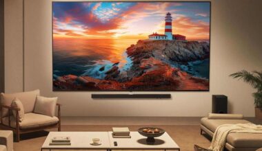 smart tv LG QNED appesa alla parete di un salotto