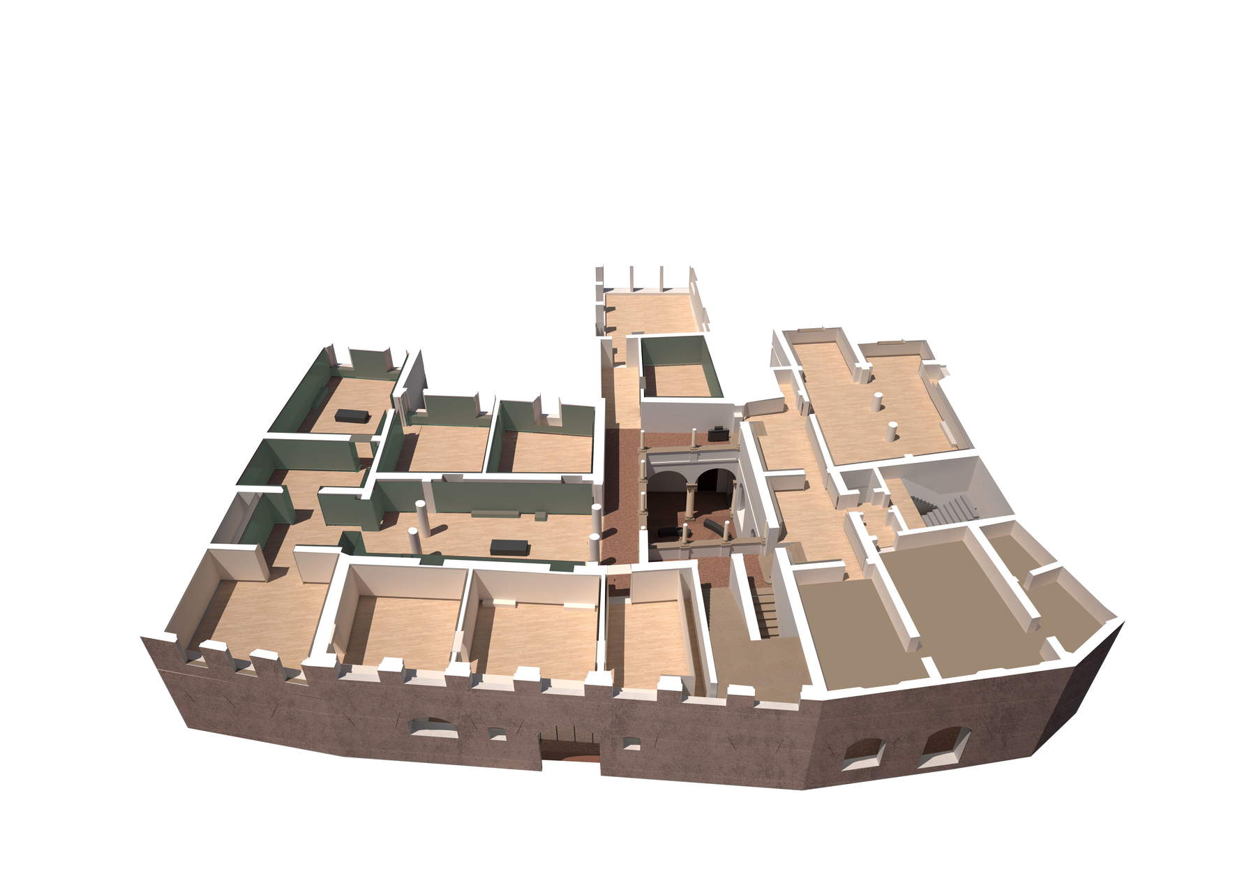 Spaccato assonometrico del primo piano della Pinacoteca Nazionale di Siena