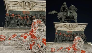 Imbrattata la statua di Vittorio Emanuele in Duomo al termine della manifestazione per Gaza