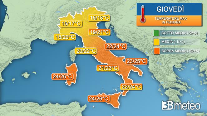 Temperature giovedì