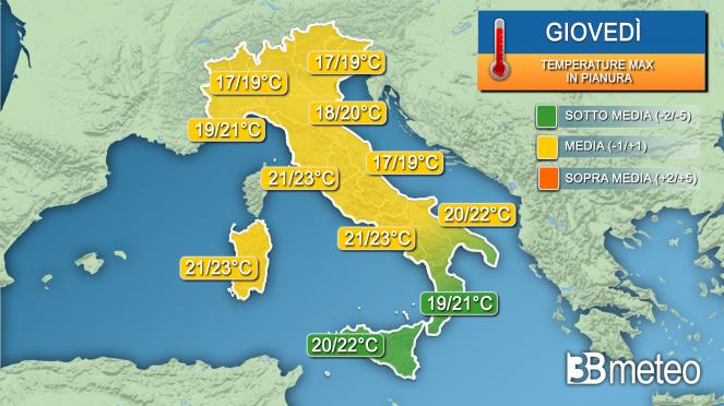 Temperature massime giovedì