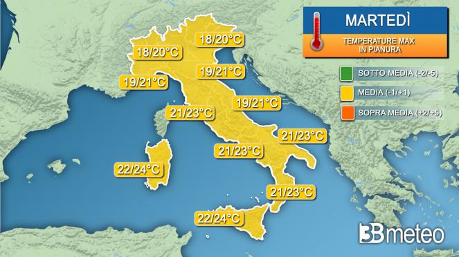 Temperature massime martedì