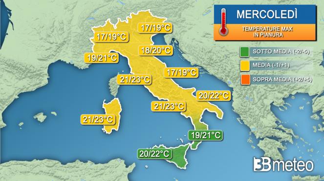 Temperature massime mercoledì