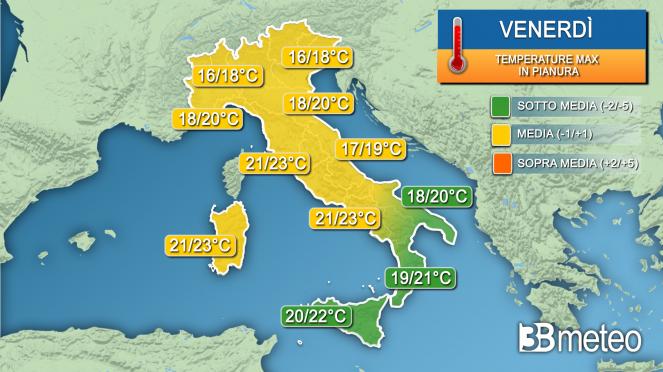 Temperature massime venerdì
