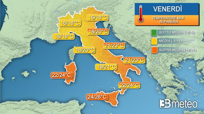 Temperature venerdì