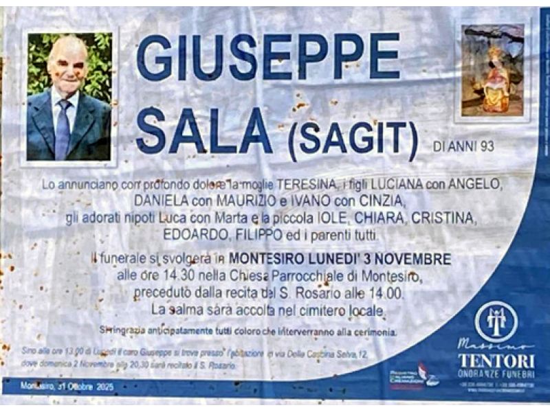 ADDIO A GIUSEPPE SALA, IL PATRON DELLA GLORIOSA SAGIT DI TREGASIO