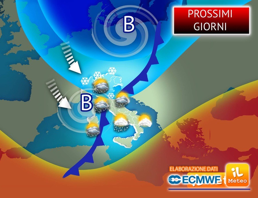 nei Prossimi Giorni irruzione invernale con tanta Pioggia e anche Neve, i dettagli per la Settimana