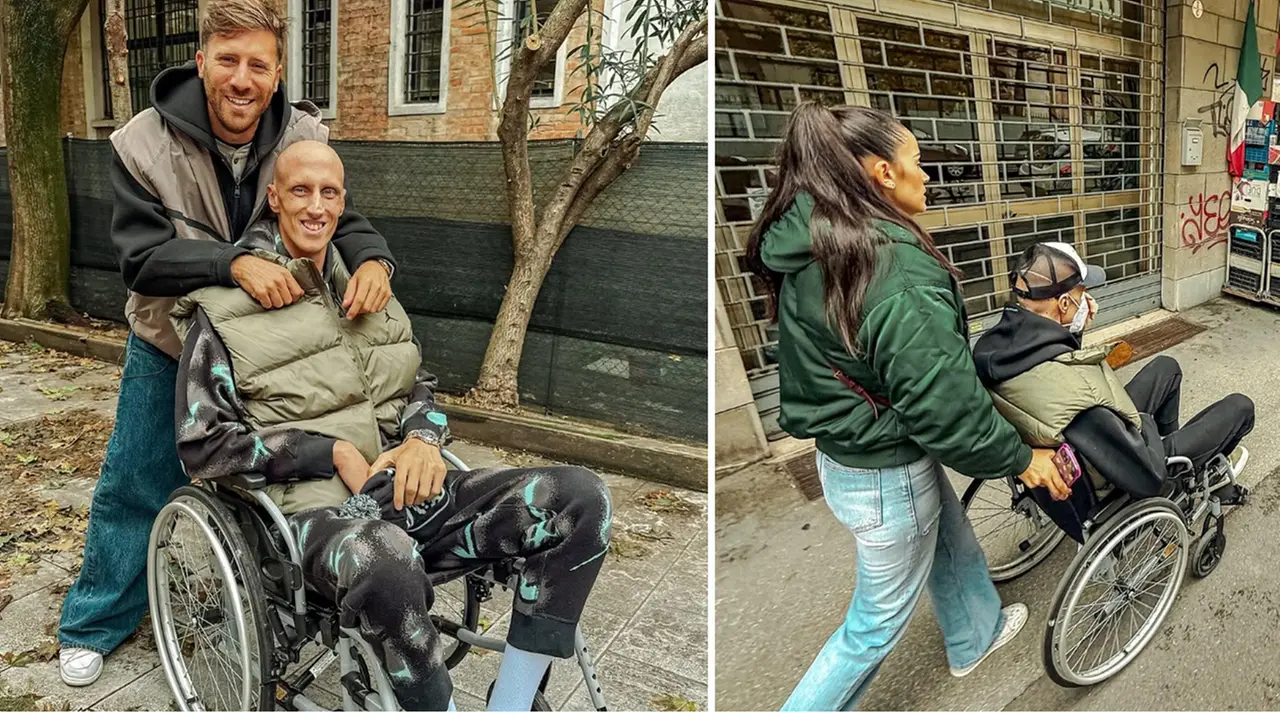 Achille Polonara in giro per la città con la moglie Erika Bufano e l'amico e conduttore de Le Iene, Nicolò De Vitiis