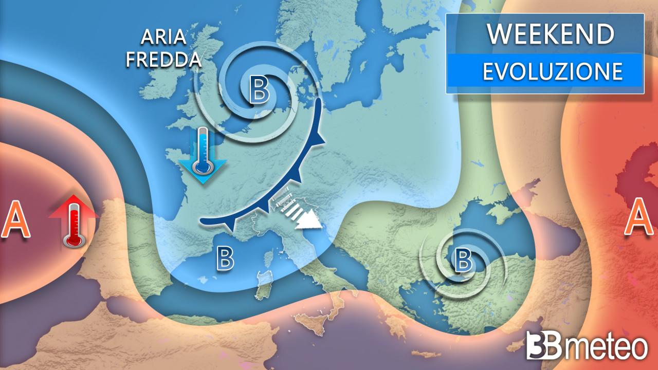 Weekend con nuova perturbazione atlantica, tornano pioggia, neve e vento. La previsione « 3B Meteo