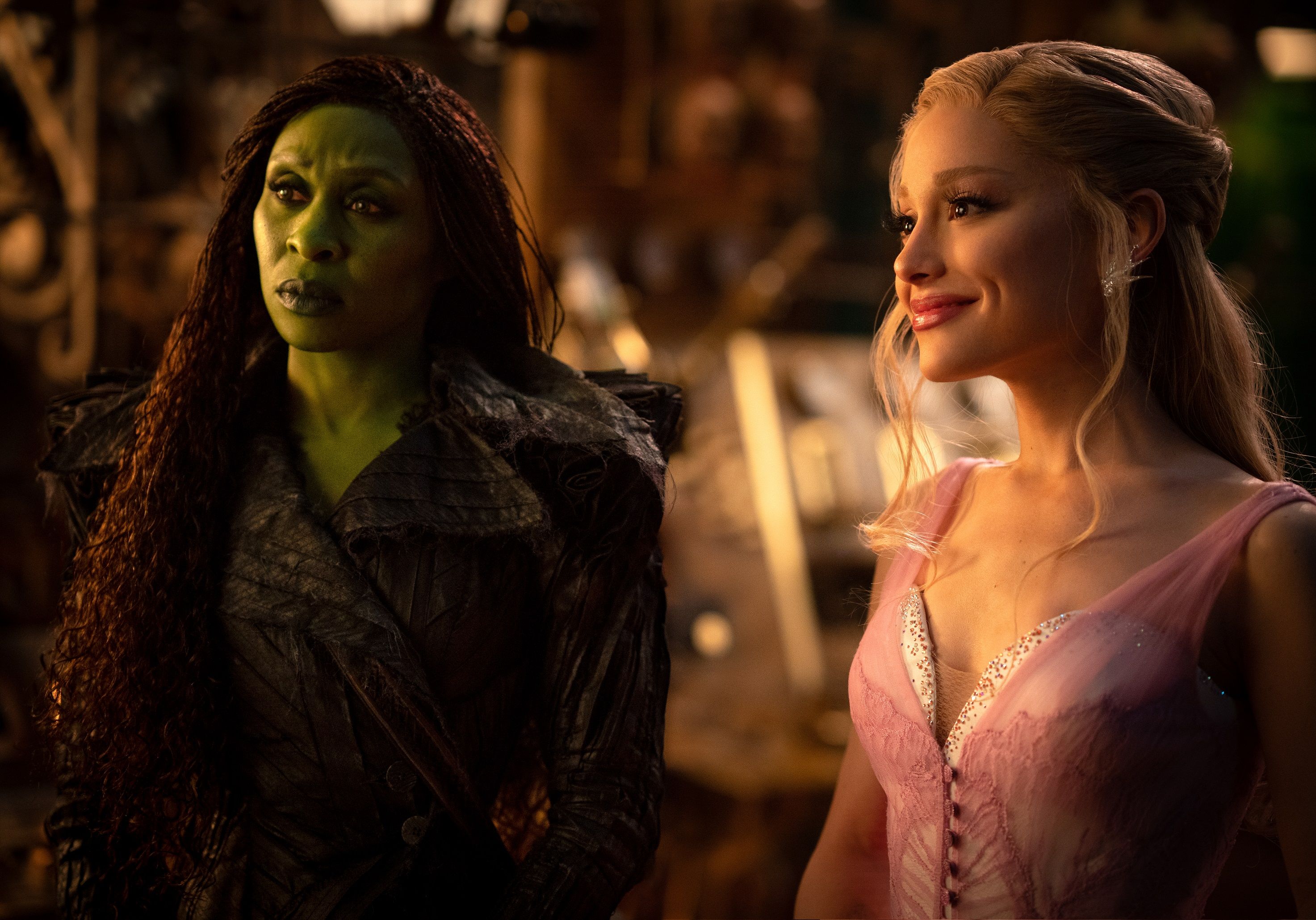 L to R Cynthia Erivo is Elphaba and Ariana Grande is Glinda in WICKED FOR GOOD directed by Jon M. Chu.