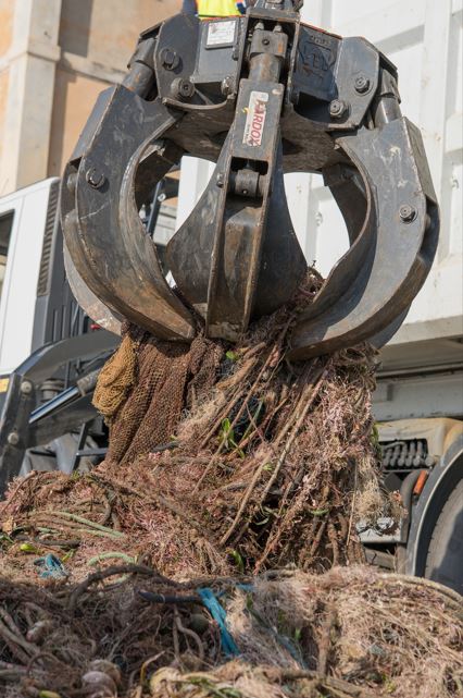 Una rete fantasma di oltre una tonnellata recuperata nei fondali di Genova