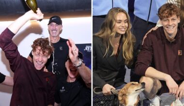 Alla festa di Sinner partecipa anche Snoopy, il cane di Laila. E Jannik si scatena negli spogliatoi