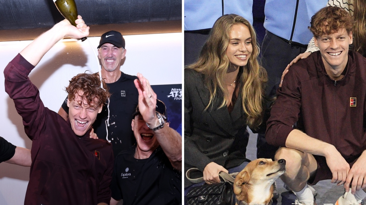 Alla festa di Sinner partecipa anche Snoopy, il cane di Laila. E Jannik si scatena negli spogliatoi