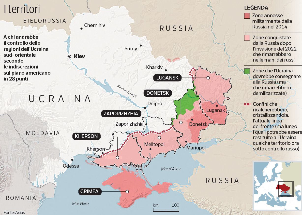 Cartina Ucraina piano 28 punti Axios
