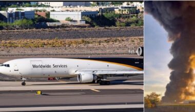 TOPSHOT - This handout photo courtesy of Ryan L. Smith shows smoke rising from the site of a UPS cargo plane crash outside Louisville International Airport in Louisville, Kentucky, on November 4, 2025. A UPS cargo plane crashed on the evening of...
