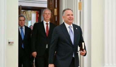 epa12054033 US President Special Envoy Steve Witkoff (R), accompanied by Russian Direct Investment Fund CEO Kirill Dmitriev (C) and Presidential Aide Yury Ushakov, enters a hall before a meeting with Russian President Vladimir Putin at the Kremlin...