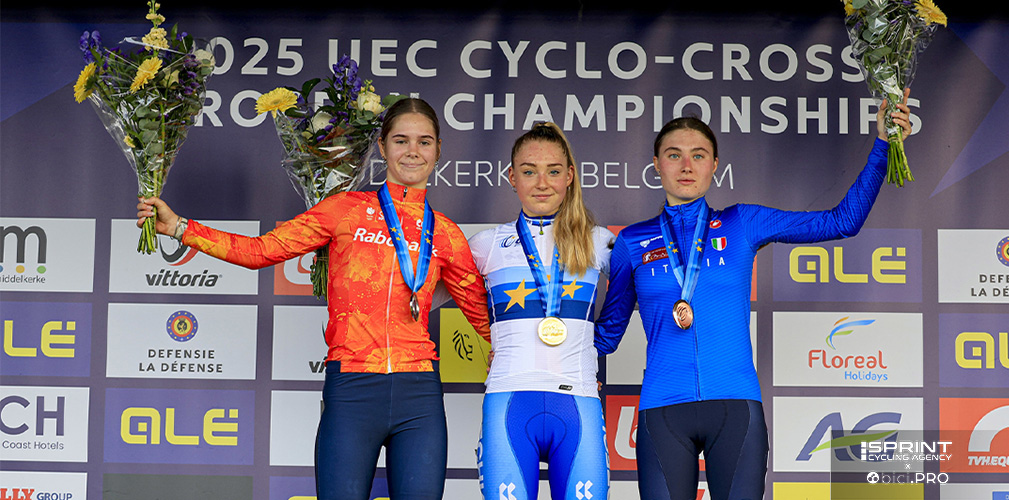 Il podio della gara junior, con da sinistra Nynke Jochems (NED), Barbora Bukovska (CZE) e Nicole Azzetti (ITA)