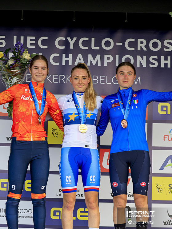 Il podio della gara junior, con da sinistra Nynke Jochems (NED), Barbora Bukovska (CZE) e Nicole Azzetti (ITA)