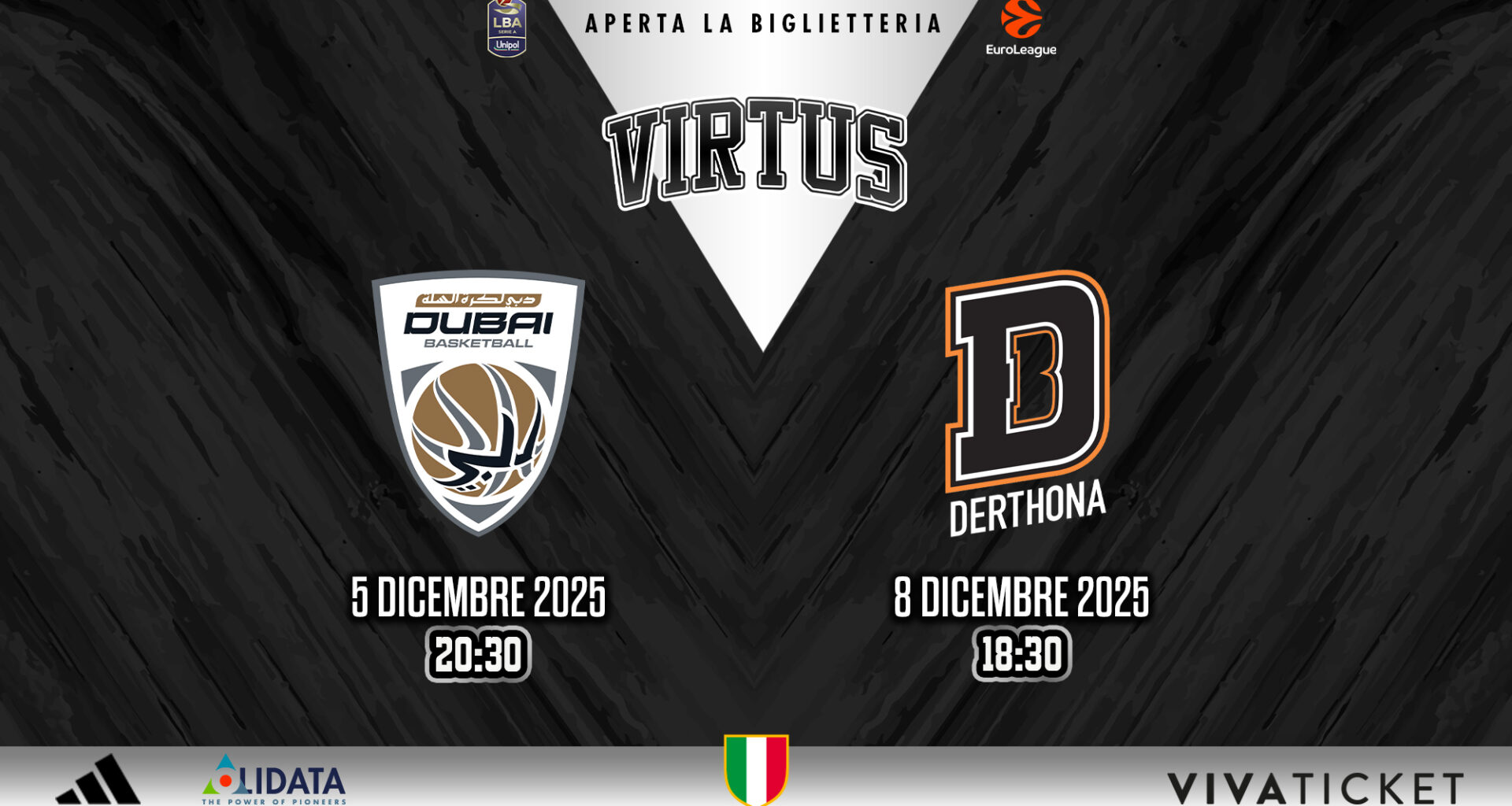 Aperta la biglietteria per le sfide con Dubai e Derthona alla Virtus Arena