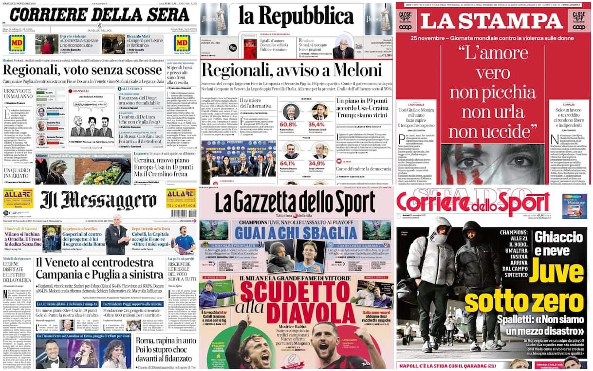 Le prime pagine dei quotidiani di oggi 25 novembre: la rassegna stampa - Sky TG24