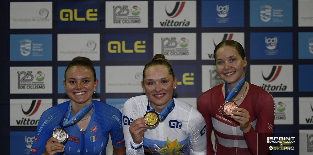 Sara Fiorin sul podio agli europei U23 di Anadia, argento nello scratch dietro la Brautigam (GER)
