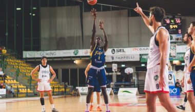 Maodo Mane al tiro libero n in Herons Montecatini Foppiani Fulgor Fidenza 4a giornata Serie B nazionale basket 2025 2026