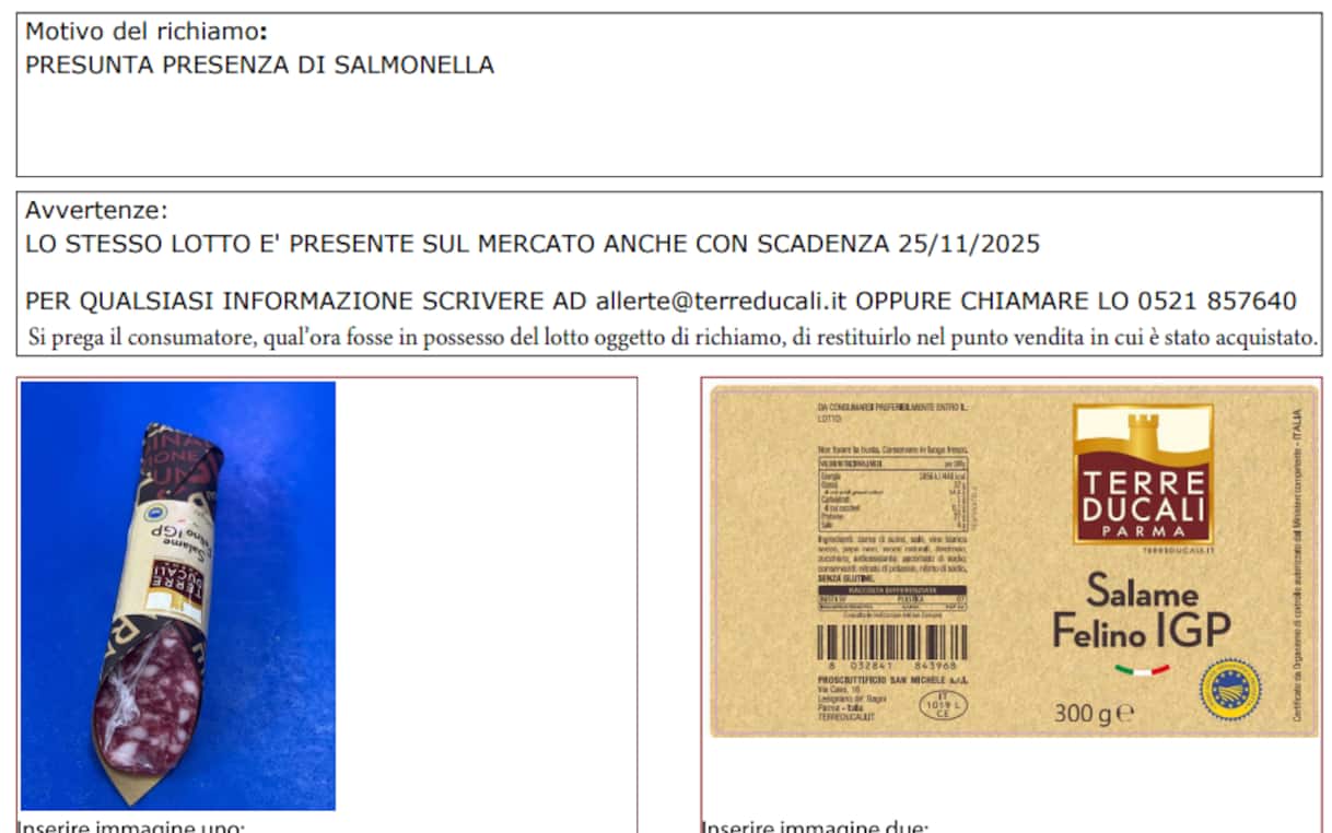 Rischio salmonella, richiamato un lotto di Salame Felino IGP |SkyTG24