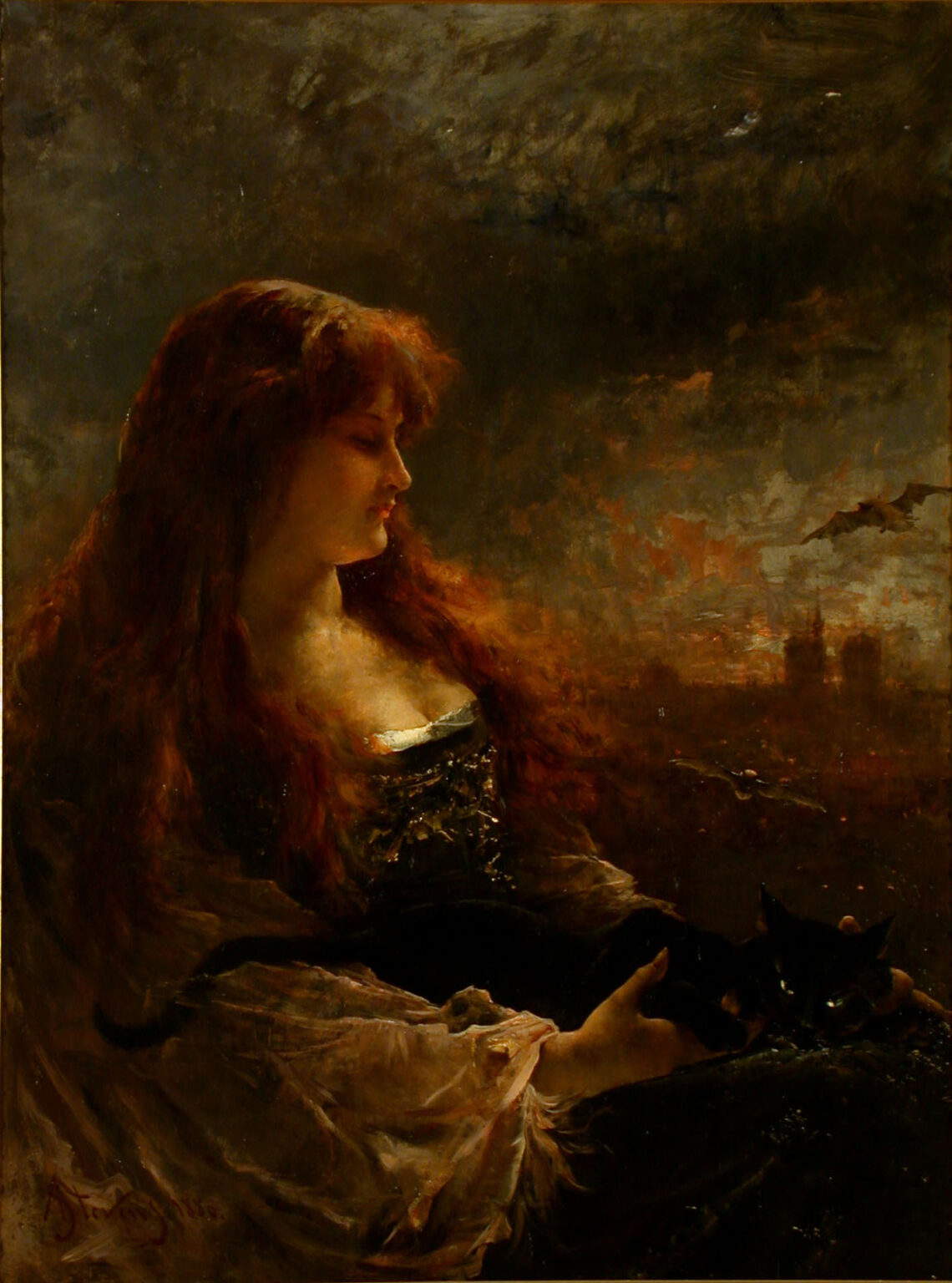 Alfred Stevens, L’Électricité (L’Elettricità) (1880; olio su tavola, 116 x 88 cm; Nizza, Musée des Beaux-Arts Jules Chéret – Ville de Nice, inv. N.Mba 1996.1.19)