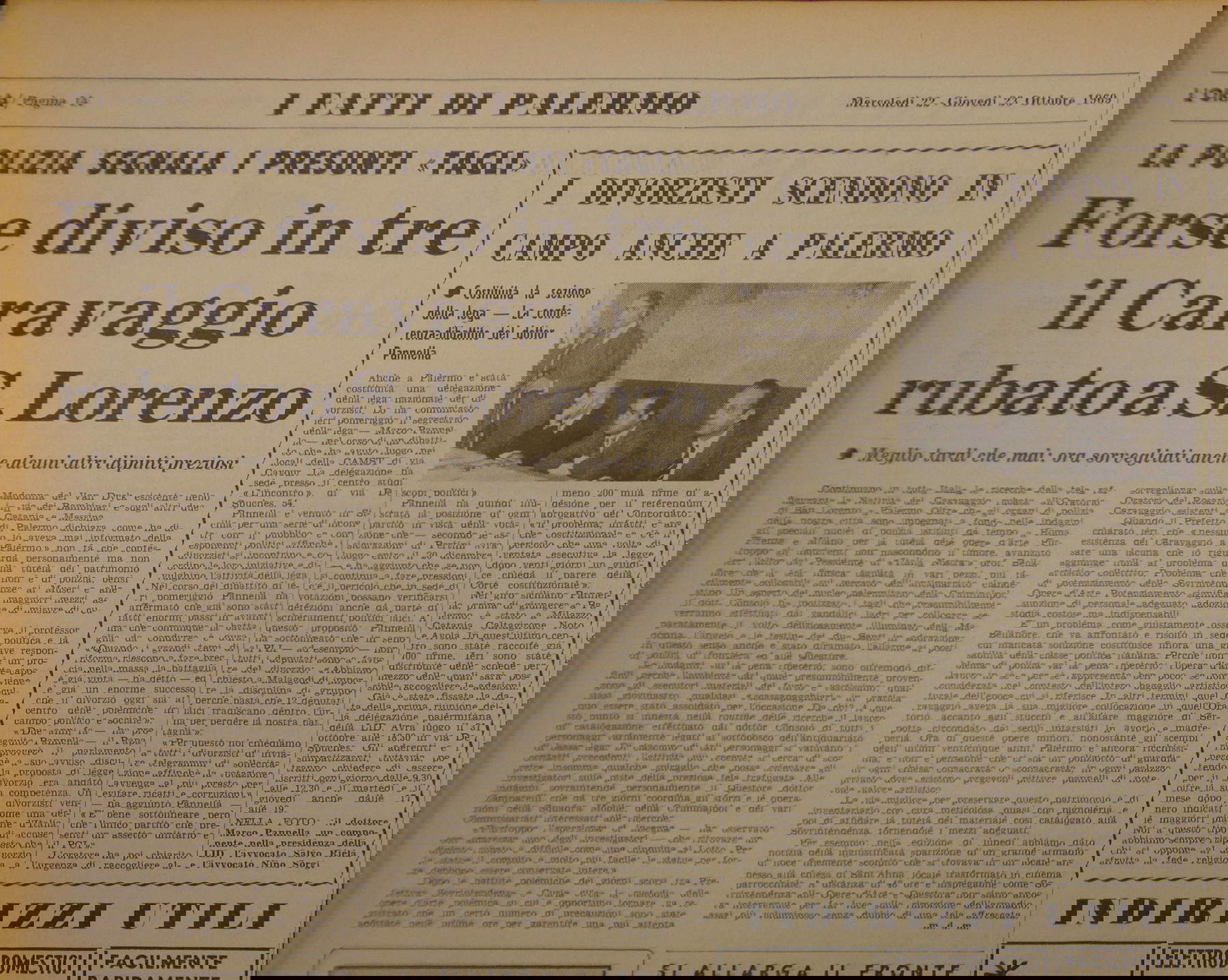 Articolo del quotidiano â€œLâ€™Oraâ€ dellâ€™ottobre 1969 sullâ€™ipotesi dei tagli