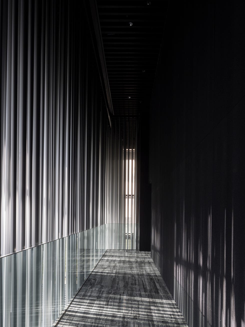 modern corridor with dramatic lighting and reflections