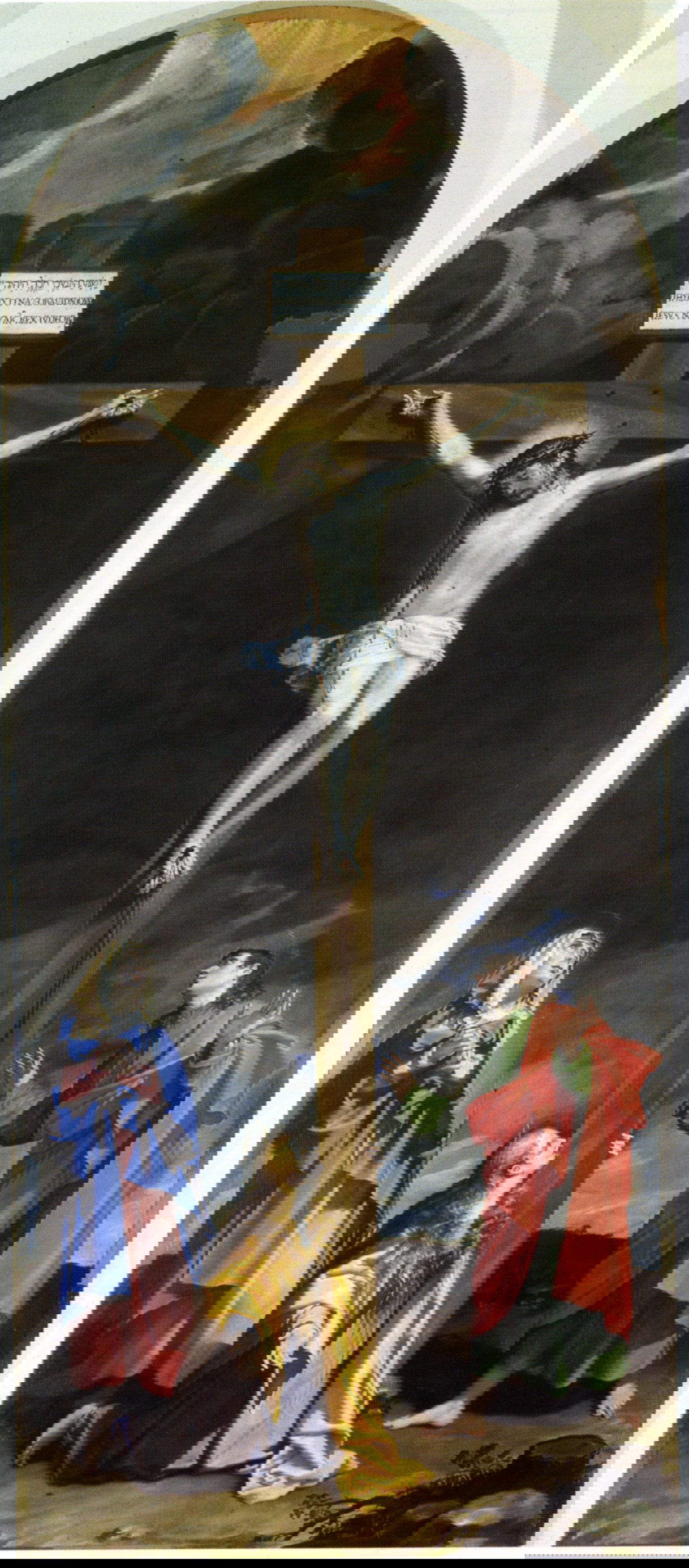 Bartolomeo Cesi, Cristo crocefisso con la Madonna, san Giovanni evangelista e santa Maria Maddalena (1595; olio su tela, 550 x 217 cm; Bologna, chiesa di San Girolamo della Certosa, abside)