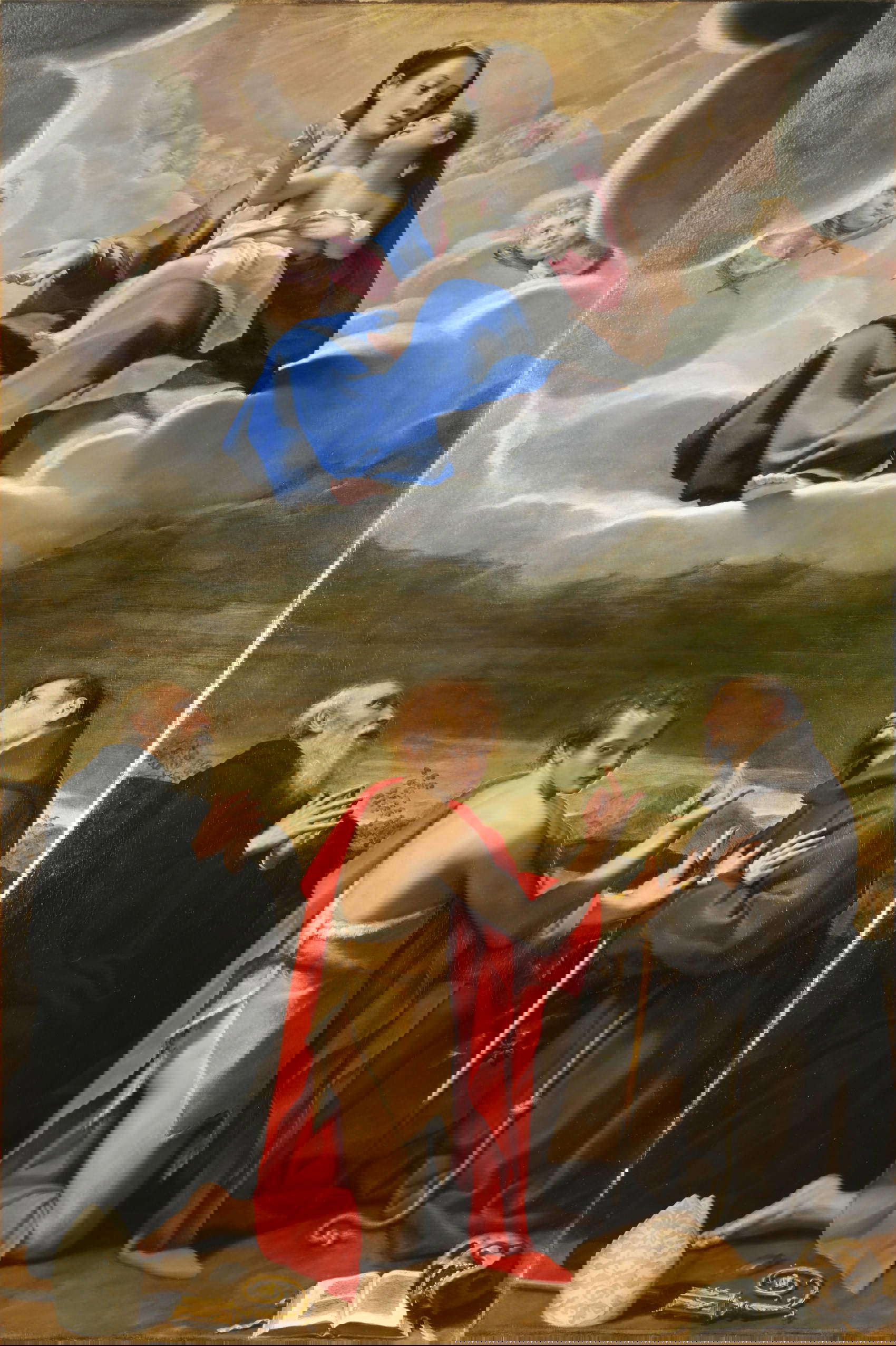 Bartolomeo Cesi, Madonna con il Bambino in gloria con i Santi Benedetto, Giovanni Battista e Francesco (1595-1598; olio su tela, 288 x 191 cm; Bologna, chiesa di San Giorgio Maggiore Proprietà Fondo Edifici di Culto del Ministero dell’Interno)