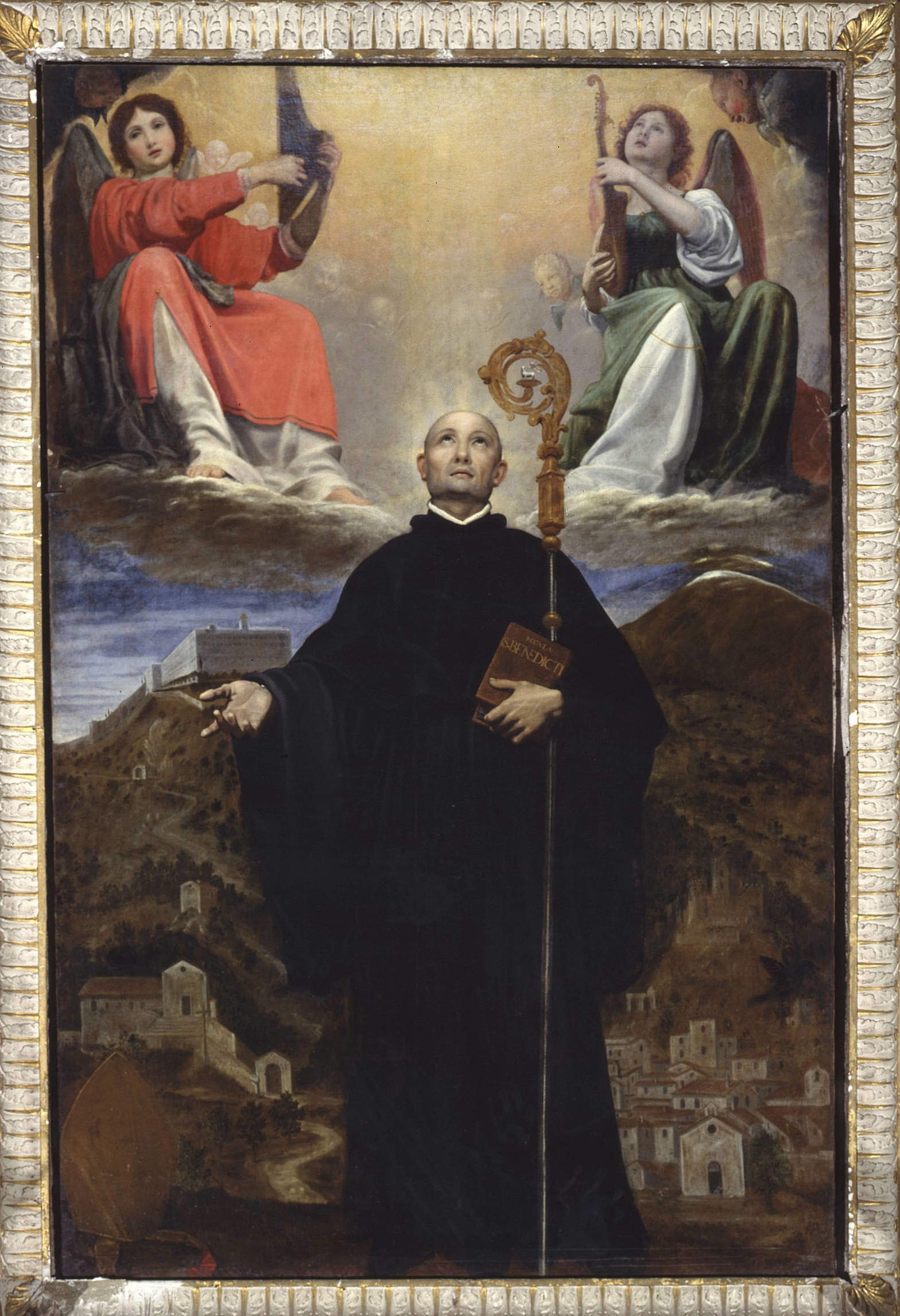 Bartolomeo Cesi San Benedetto ascolta la celeste armonia (1588-1590 circa; olio su tela, 290 x 186 cm; Bologna, chiesa di San Procolo, inv. 10058)