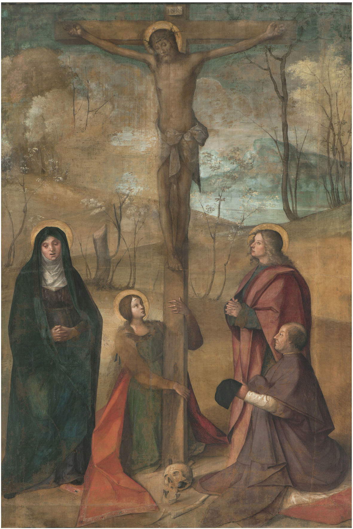 Boccaccio Boccaccino, Crocifissione, Maria Vergine, Maddalena, San Giovanni evangelista e un donatore (1507-1508 circa; tempera su tavola, 278 x 184 cm; Cremona, Museo Diocesano, inv. VI.037)