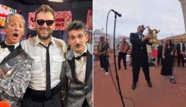 Cesare Cremonini e ‘La Santa Pennicanza’, ritmo swing con Fiorello sul terrazzo di via Asiago   